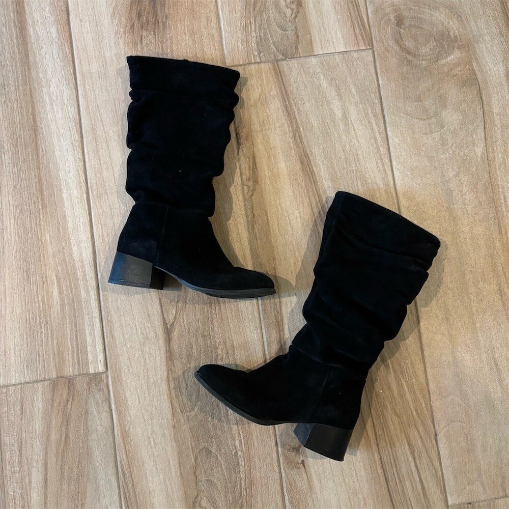 Steve Madden Womens Knee High Boots Black Suede Slouch Pull On Block Heel